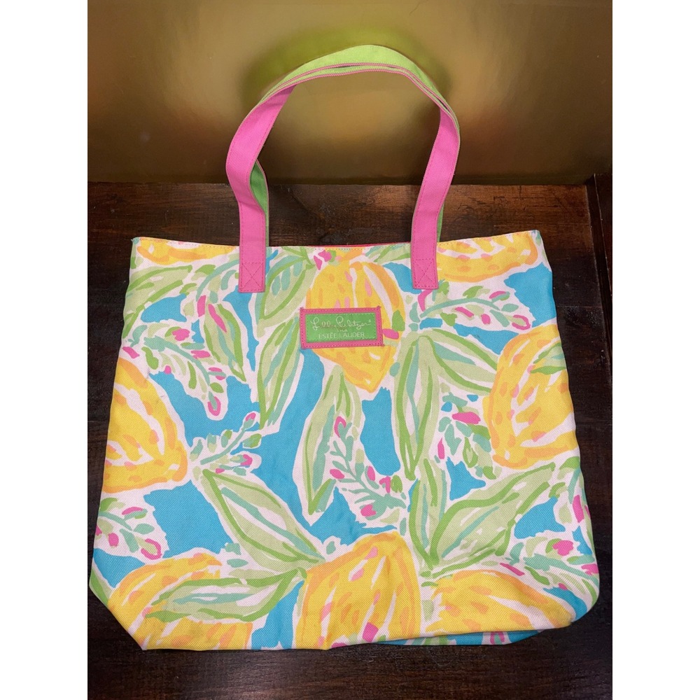 Lilly Pulitzer for Estee Lauder Floral Print Canvas Tote Bag Shopping Travel